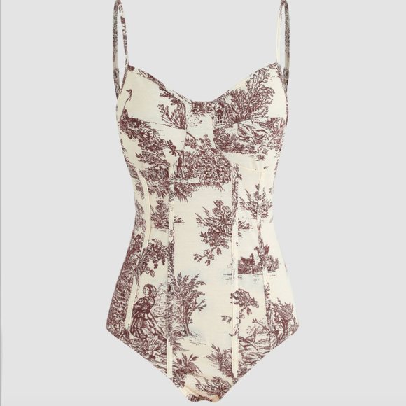 Brown and Beige Spaghetti Strap Bodysuit - Picture 1 of 5
